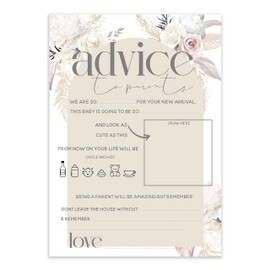Baby Shower Games - Pack of 20 Advice To Parents Game Cards- Pampas Boho Floral Design (BSPamA2P20)