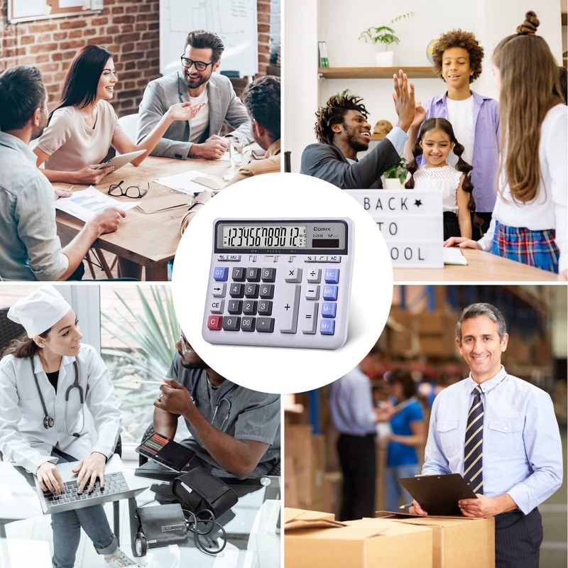 Comix Desktop Calculator Solar Battery Dual Power with 12-Digit Large