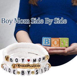 Long Distance Relationship Gifts for Mom from Son Boy Mama Bracelet Set for 3 Beaded Boy Mom Birthday Mothers Day Gifts for Women Pregant Friends Family Coworkers New Moms Gift Bracelet