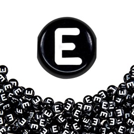 2and5 360Pcs Vowel E Letter Beads 4X7mm White Individual Alphabet Acrylic Black Round Beads Plastic Loose Bulk for Friendship Bracelets Making Necklaces Key Chains DIY Jewelry Crafts Charms