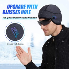 Hikenture Skull Cap Helmet Liner with Glasses Holes, Winter Thermal Cycling Cap Gray