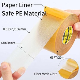 MILEQEE 1 x double-sided fabric tape, 4.5 cm x 20 m, high adhesion, strong and robust carpet tape, durable tape, multi-purpose tape, simple, easy to tear off