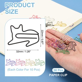 PATIKIL 50pcs Paper Clip, Cat Shape Paper Clip Small Cute Rust-Proof Metal Strong Durable Bulk for Office Home, 32mm, 5 Color