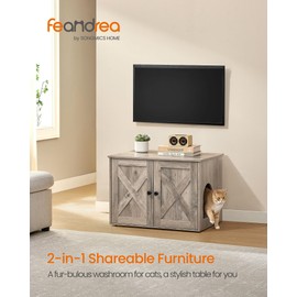 Feandrea Cat Litter Box Enclosure, Litter Box Furniture Hidden, Indoor Cat House, End Table, 27.6 x 19.7 x 19.7 Inches, Heather Greige UPCL022K01