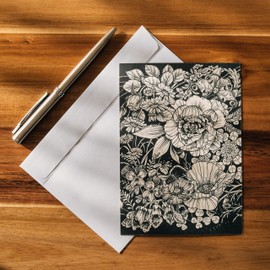 Greeting Card Set – Magic Garden Seeds Highlights – 10 Postcards with the Motif: Beautiful from the World of Flowers – Hand Drawn Black and White Illustration