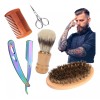 Veraly Kit 5p Cuidado De Barba Cepillo Bambú Tijera Navaja