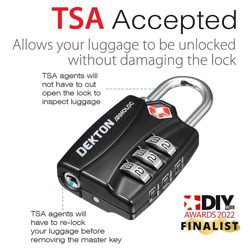 Dekton DT71055 30MM TSA Accepted Combination Padlock, Black