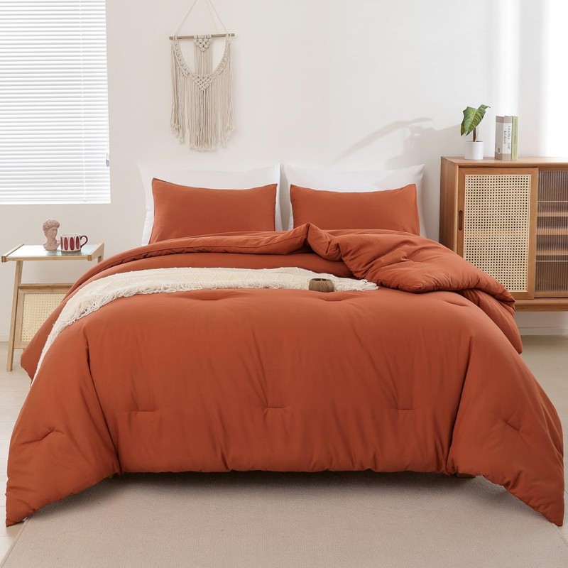 ROSGONIA Oversized King Comforter Burnt Orange, 3pcs (1 Terracotta Comforter