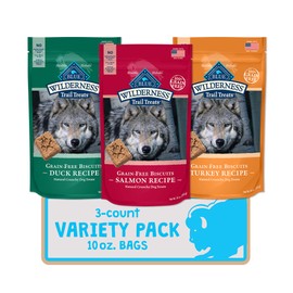 Blue Buffalo Wilderness Trail Treats High Protein Grain Free Crunchy Dog Biscuits Duck, Turkey, and Salmon 10-oz Variety Pack, 3ct