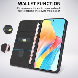 CXTCASE Case for Oppo A58 4G (6.72 Inch), Shockproof PU Leather Flip Folio Cover with Card Slots, Magnetic Wallet Case for Oppo A58 4G, Black