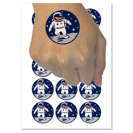 Astronaut In Space on the Moon Temporary Tattoo Water Resistant Fake Body Art Set Collection - 54 1" Tattoos (1 Sheet)