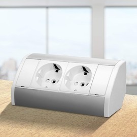Miratic Corner Socket Kitchen Corner Socket Strip Kitchen 2 Compartments with Child Lock Corner Power Strip for Kitchen Schuko Colour: White and Silver 3680W