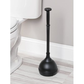 mDesign Plastic Toilet Plunger with Lift & Lock Cover Set, Compact Discreet Freestanding Storage Caddy Holder for Bathroom, Powder Room, Modern Design - Heavy Duty - Hyde Collection, Black