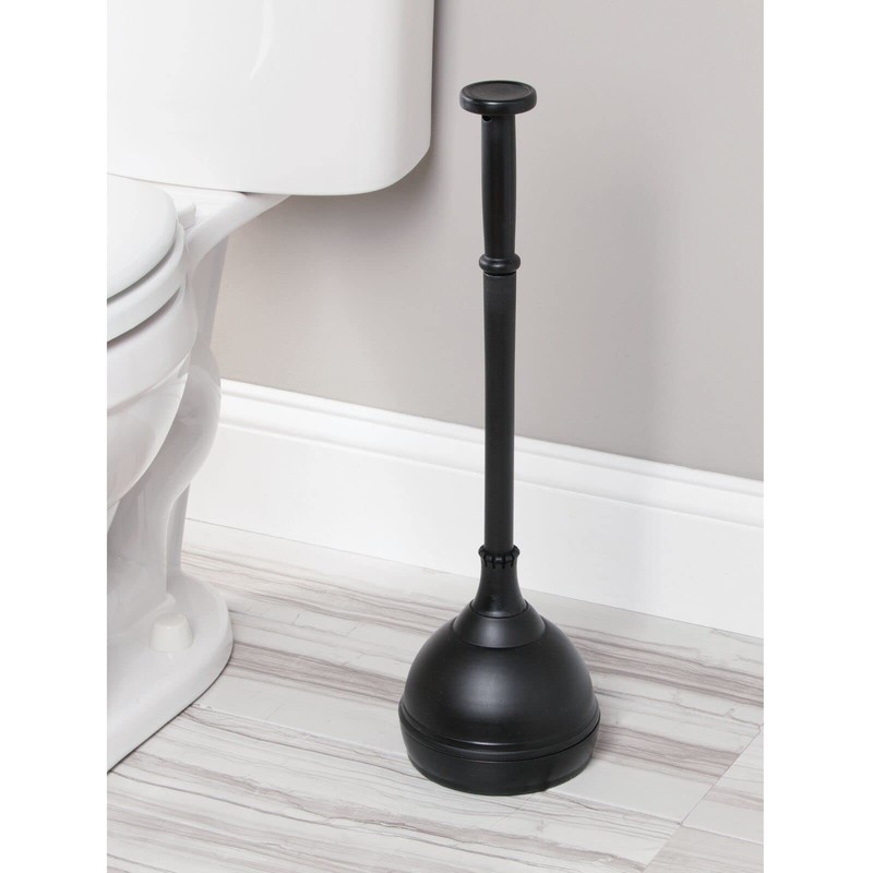 mDesign Plastic Toilet Plunger with Lift & Lock Cover Set,
