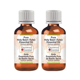 Greenwood Essential Pure Holy Basil (Tulsi) Essential Oil (Ocimum Sanctum) Steam Distilled (Pack of Two) 10ml X 2 (0.66 oz)