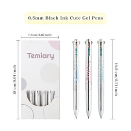 Temiary 6 Pcs Retractable 4-in-1 Colored Gel Ink Pens, 0.5 mm Fine Point Smooth Writing Pen, No Smudge No Bleed, School Office Supplies (Silver)