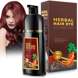 GDRFNP Dark Wine Red Herbal Hair Dye Shampoo 3 in 1, 500ml for Gray Hair Grey Coverage Shampoo for Women Men