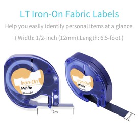 Replace Dymo Iron-On Fabric Tape, Clothing Label Tape Compatible with DYMO LetraTag LT 18771,1/2-Inch x 6.5-Foot, Black Print on White,for Letra Tag Printers, 3 Pack