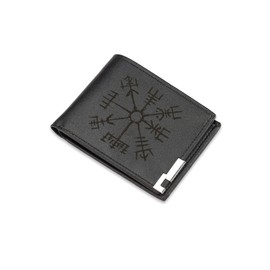 A1 Graphics Ltd Viking Compass Wallet Vegan Leather Black Brown Grey Leather Nordic Wallet Gift for Mythology Lovers (Black)