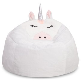 Posh Creations Cute Soft and Comfy Bean Bag Chair for Kids, Large, Animal - White Unicorn