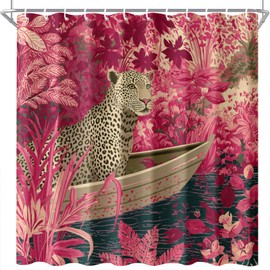 IOHEFY Jungle Leopard Shower Curtain 72x72 Inch Pink Tropical Animal Print for Bold Boho Bathroom Decor Colorful Safari Wildlife Style