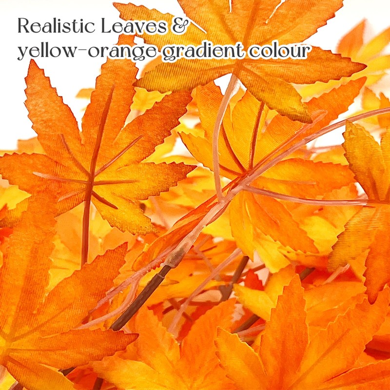 SNAIL GARDEN 4 Pcs Artificial Maple Leaves with Stem,Silk Maple
