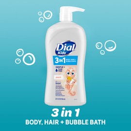 Dial Dial Kids all in one hair, body wash and bubble bath, Tear free and gentle on skin Peach Scent, 32 fl oz
