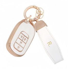 [YANMW] N-BOX Custom JF5 JF6 Key Case Compatible Honda New Step Wagon Key Cover NBOX JF5 JF6 Civic ZR-V Vezel Key Chain Double Sided Sliding Door, golden white