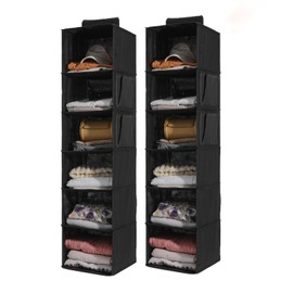 YRCBEHFU 2 Packs Hanging Closet Organizer Storage, 6-Shelf Hanging Shelves for Closet, Closet Clothes Organizer and Storage with Side Pockets, Black