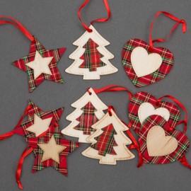 SHATCHI Christmas Tree Ornaments Wooden Aesthetic Hanging Decorations set of 9 pcs Xmas DIY Holiday Home Décor – 3 Star, 3 Heart, 3 Tree Shape pieces(8cm)