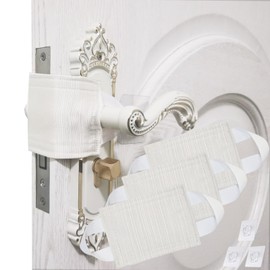 SLIFEOW Door Handle Silencer Cloth Latch Covers, Baby Door Cover Quiet Close Pads to Reduce Slamming Noise, Door Latch Cushion with 3 Hooks to Prevent Slamming (3, Beige, 4.1 * 3.1 inches)