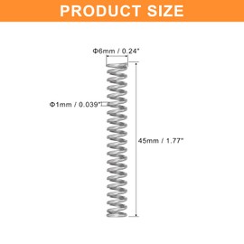 QUARKZMAN Pack of 5 Compression Springs, 1 x 6 x 45 mm Compression Springs, Spring Springs, Coil Springs, Steel Springs, 304 Stainless Steel, Silver