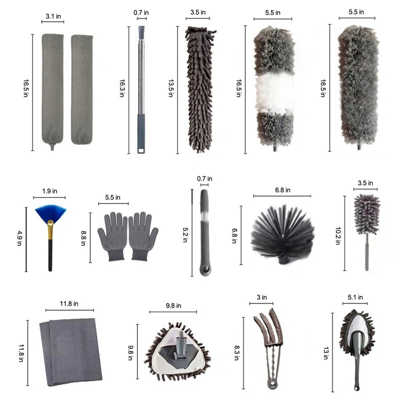 Adbzen Duster Household Cleaning Supplies Kit 16pcs Microfiber Feather Duster
