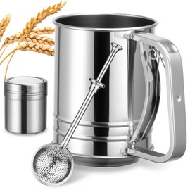 Flour Sifter, Sifter for Baking with Flour and Powdered Sugar Shaker Duster Set, 3 Cup 3 in 1 Stainless Steel Double Layer Fine Mesh Sifter for Cakes, Pastries, Pies, Cupcakes and Desserts
