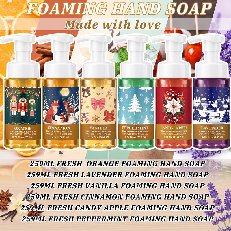 6 Pack Christmas Foaming Hand Soap, Holiday Scents 8.75 Fl