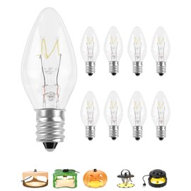 PACETAP 8Pack 7W C7 Night Light Replacement Bulbs with E12 Candelabra Base for Salt Lamps, Window Candles and Chandeliers, C7 Nightlight Bulb for Outdoor String Lights Warm White 2200k