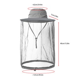 Mosquito Head Net Hat for Men Women Outdoor Fishing Bucket Sun Visor Hats with Adjustable Strap Netting Mesh Grey