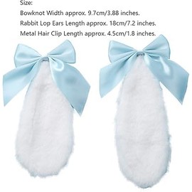 HODASHI 1 Pair Girls Bunny Plush Lop Ears Hair Clip Rabbit Furry Ears Ribbon Bow-knot Hair Clamp Hairpin Cosplay Headwear (Sky Blue)