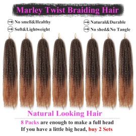 XSASLYET 24 Inch Marley Twist Braiding Hair - Marley Hair, Tangle Free Cuban Twist Hair, Soft Natural Spring Afro Kinky Twist Braiding Hair, Long Use Crochet Hair for Black Women(8 Packs,1B/27)