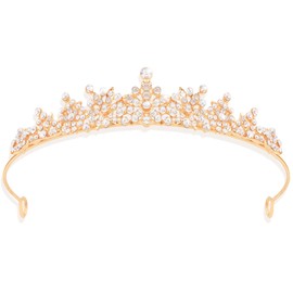 Exacoo Gold Rhinestone Headband for Women Crystal Bridal Flower Girl Headpiece Leaf Tiara Crown Head Band Wedding Hair Accessories for Brides Hair Jewelry for Birthday Daily Wear