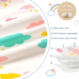 ZIGJOY Baby Sleeping Bag 1.5 TOG Sleeping Bag 12-24 Months Baby Sleep Bag Toddler Wearable Blanket with 2-Way Zipper for All Seasons, Colored Clouds, L