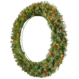 5 STAR BUYER RATED 48"" Diameter Green Pre-Lit Norwood Fir Artificial Christmas Wreath with 200 Multi-Colored Lights