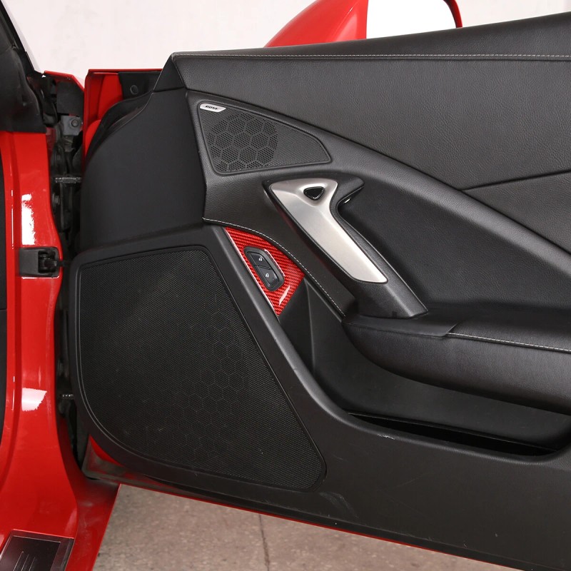 CSKT2022 Red Carbon Door Handle Lock Switch Button Cover Sticker