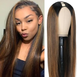 Straight Human Hair Wigs Upgrade FB30 Omber U Part Wig EasiContour U Part Human Hair Wigs With Drawstring,200% Density Wear And Go Glueless Wig Human Hair Full Head Clip In Half Wig(24 inch)