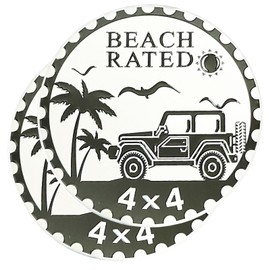 2 PCS Beach Badge Rated Car Emblem, 4 x 4 Metal Automotive Badge, 3D Round Metal Car Badges Emblems, Car Badge Decals Stickers Compatible with Jeep Wrangler Vehicles Trucks SUV RV (Beach Rated 2)