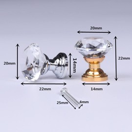 Yesmin Crystal Door Knobs,2 Pcs 20MM Crystal Drawer Carbinet Door Handle Puller with Screws for Home Kitchen Office Drawer Cupboard Closet-Silvery