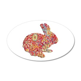 CafePress Colorful Floral Easter Bunny Wall Decal 20"x12" Oval Wall Decal, Vinyl Wall Peel, Reusable Wall Cling