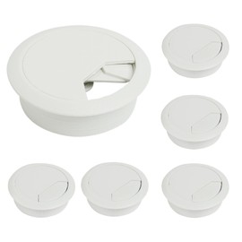 Pack of 6 White Cable Grommets for Desk, 50 mm Desk Cable Cover, White Plastic Cable Cover for Tables, Round Cables