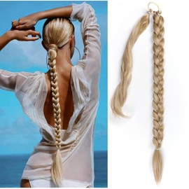 Haarverlängerung Echthaar Zopf Braids Extensions Haarteil Mit Gummiband Dreadlocks Extension Haargummi Mit Haaren Haare zum Einflechten Haarteil Blond Fake Zopf Kunsthaar Zopf (Gold)