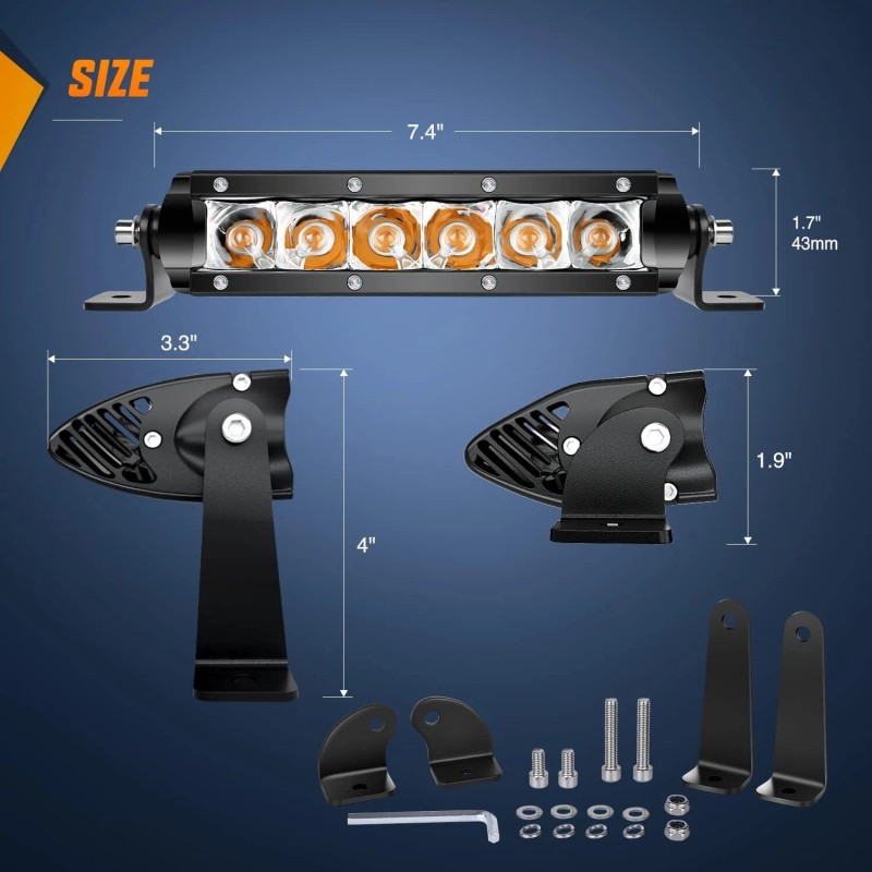 Nilight 7 Inch Amber Single Row Led Light Bar Super